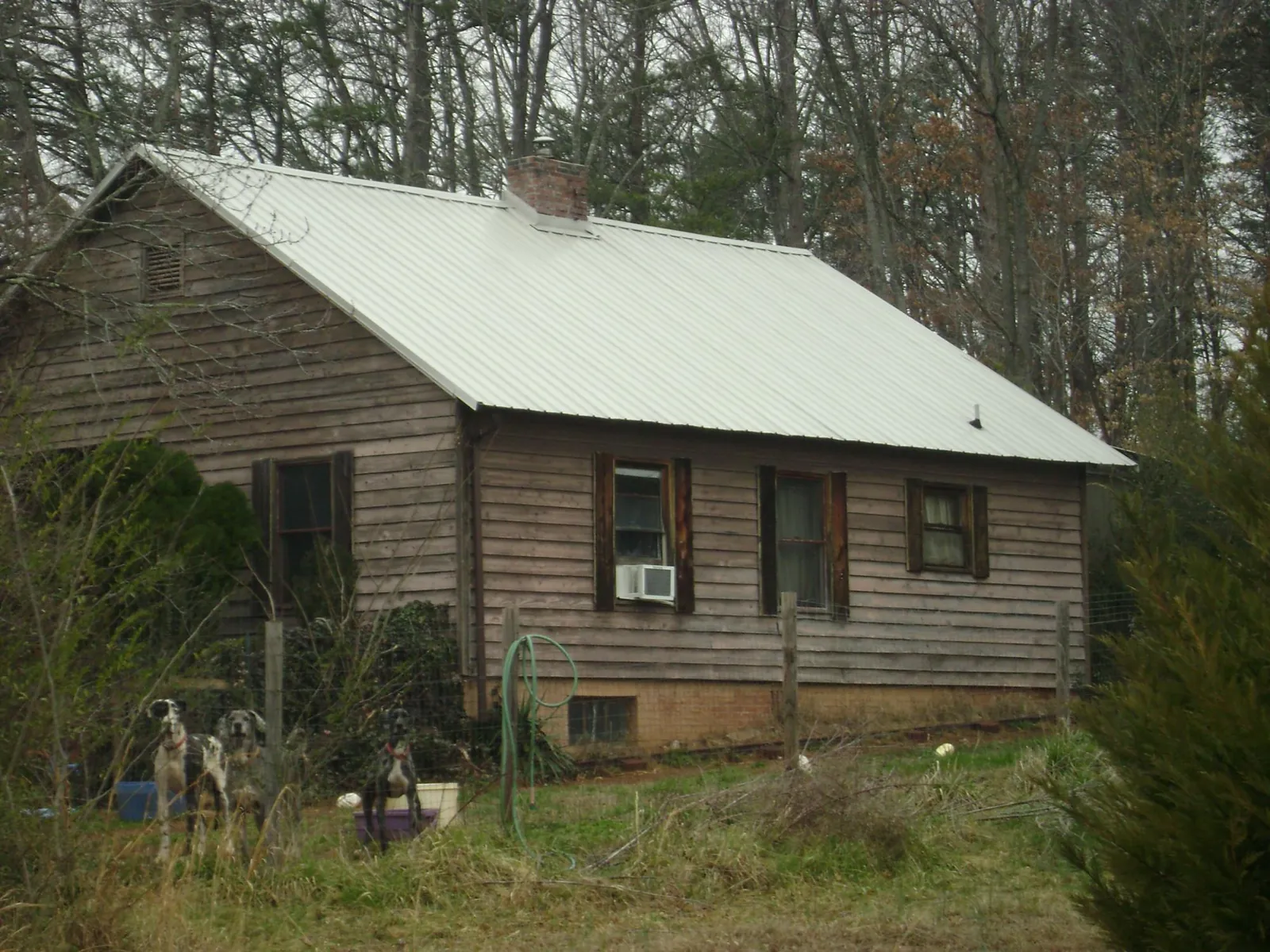 White metal roof on an old wood sided farmhouse, from a Asphalt Shingle Roof Repair job in Francitas